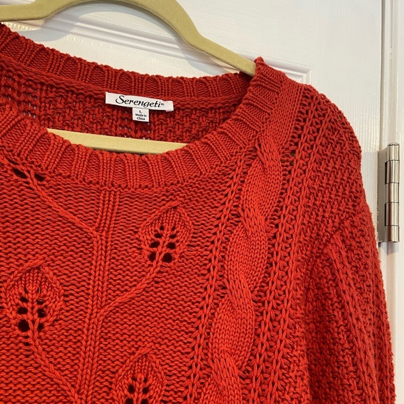 NWOT Serengeti Size L Rust Cotton Cable Knit Long Sleeve Crew Neck Sweater Ivy - Picture 8 of 11